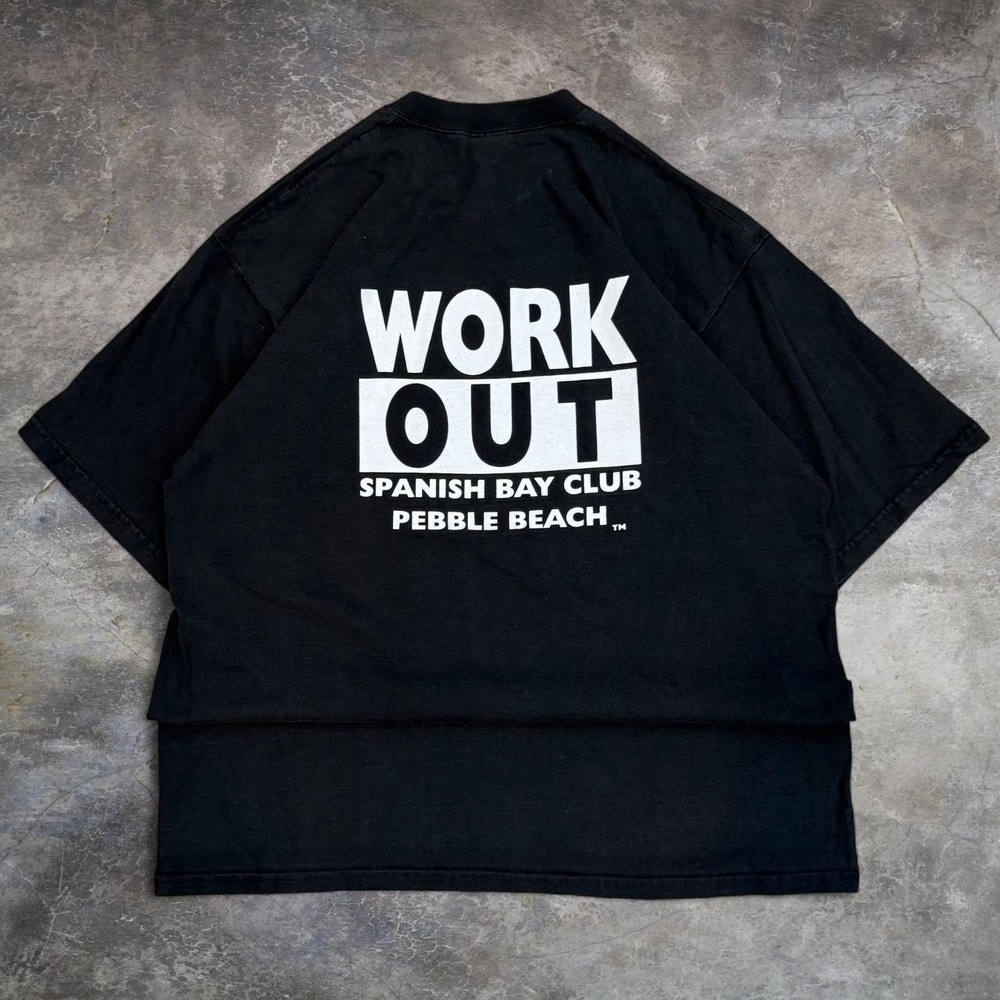 Vintage Work Out Spanish Bay Club Pebble Beach Faded Black Tee Men's XL 90s Y2K